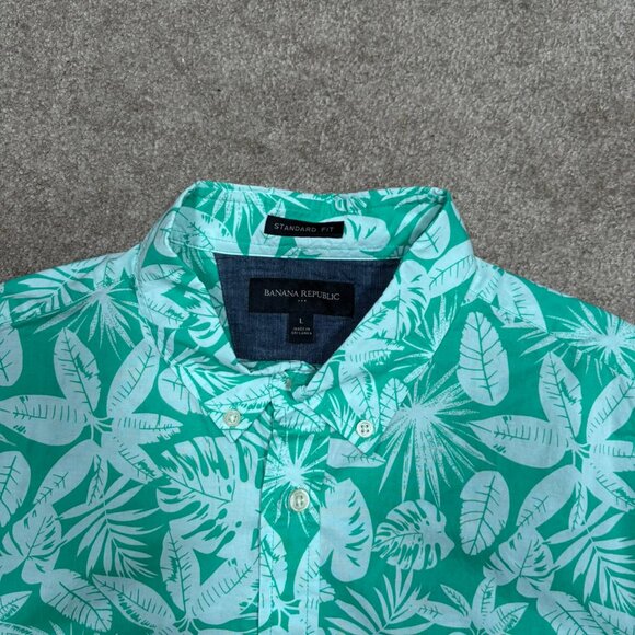 Banana Republic Green Hawaiian Button Down Short Sleeve Men Shirt - Picture 5 of 6